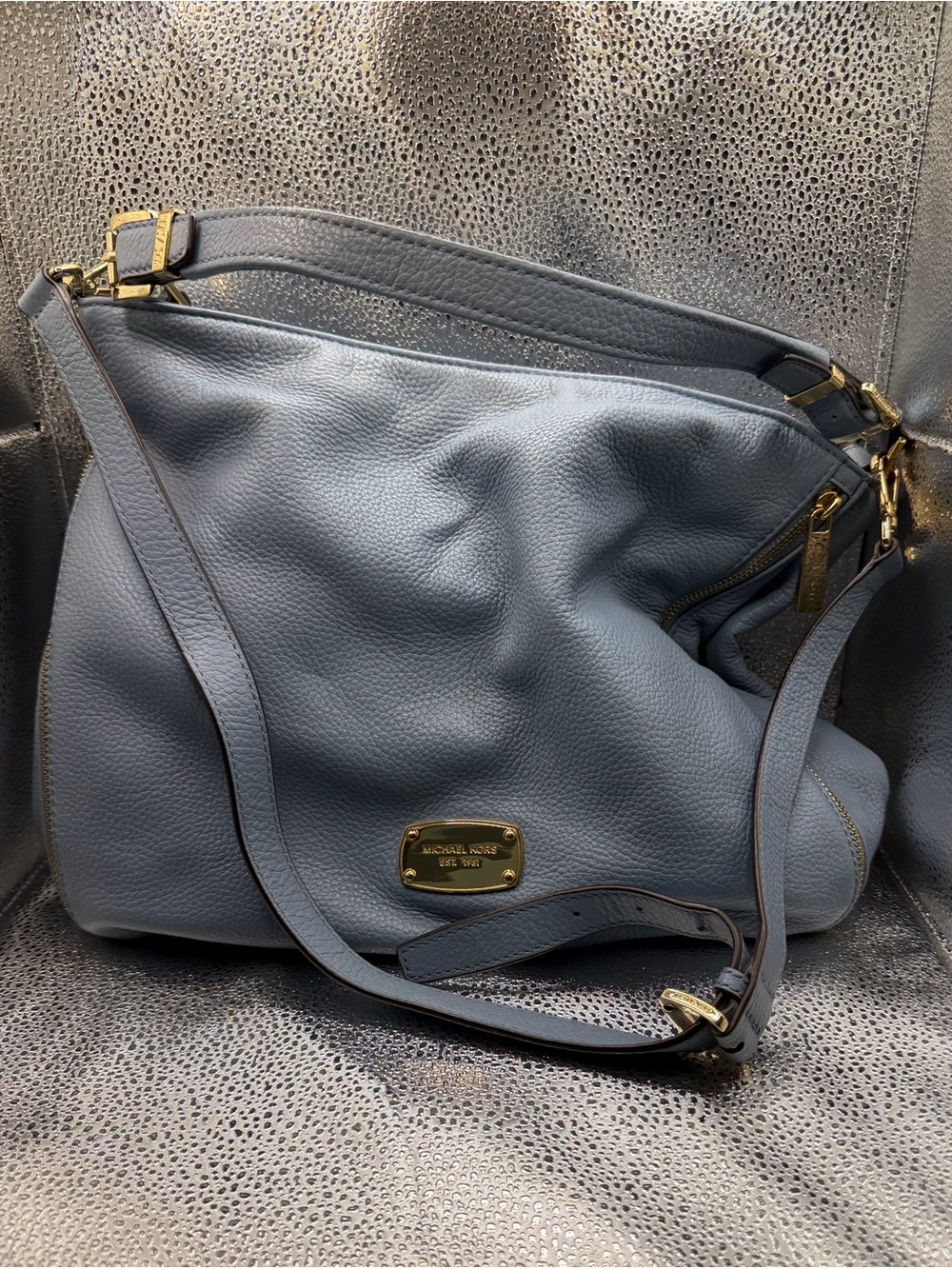Michael Kors Pebbled Leather Shoulder Bag in Light Blue